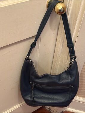 Classic Navy Leather Shoulder Bag - by The Sak -Women